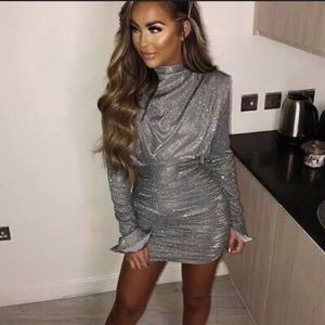 House of CB | Dresses | House Of Cb Irena Silver Sparkle Draped Mini